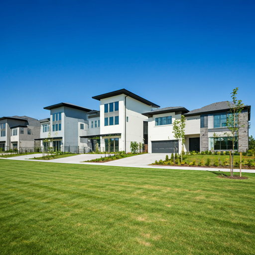 New modern American suburban development with large family homes and green spaces